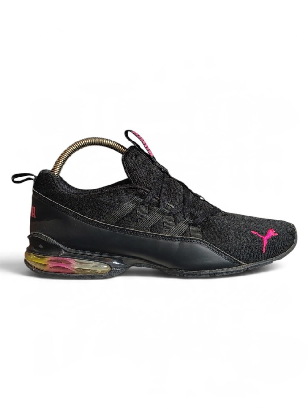 PUMA Women's Riaze Prowl Rainbow Sneakers Black Luminous Pink Size 8.5